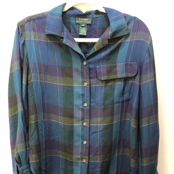 Vintage Cabincore Y2K Ralph Lauren Plaid Monogrammed Button down - Picture 1 of 5